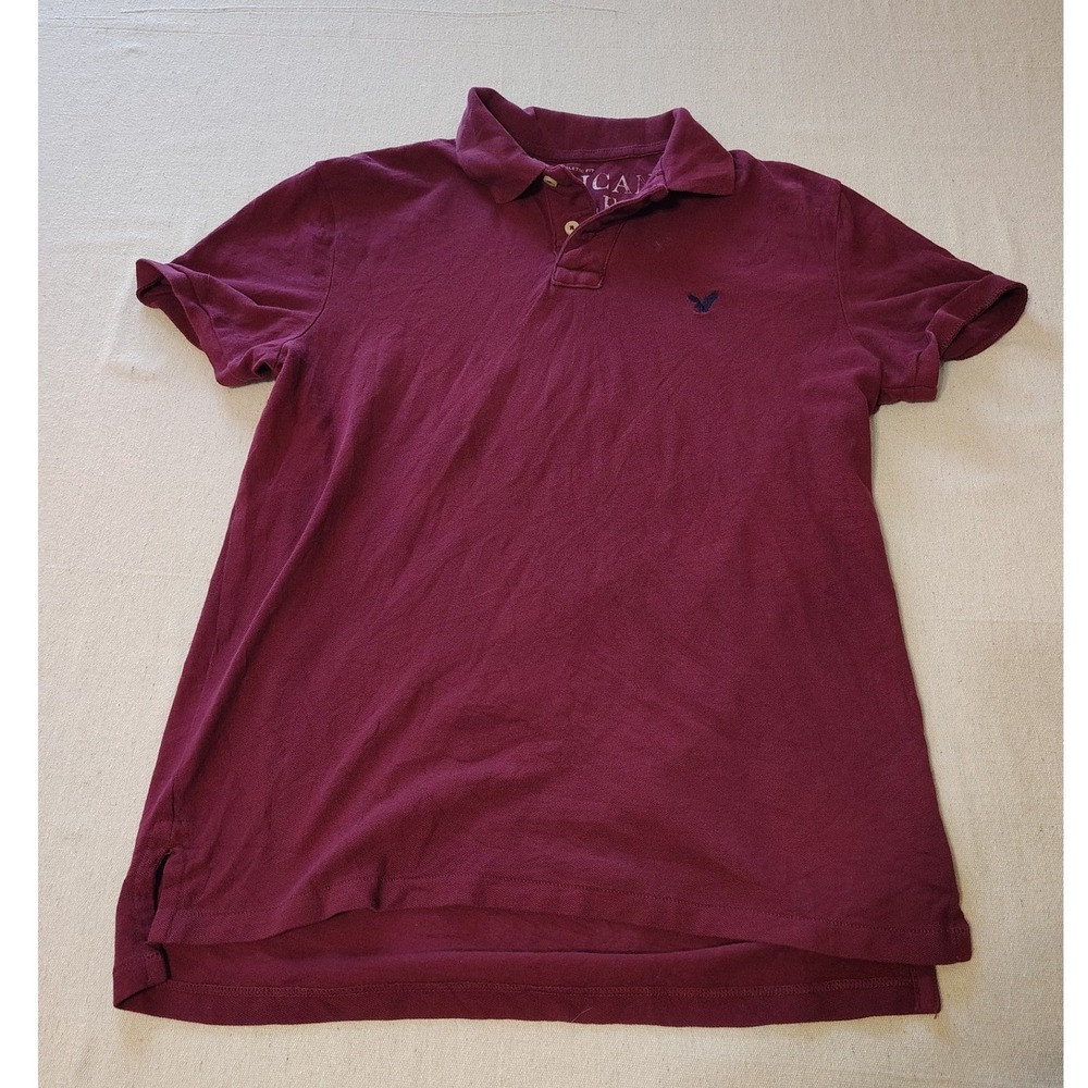 American Eagle Mens Athletic Fit Polo Shirt Burgundy Maroon Short‎ Sleeve Large
